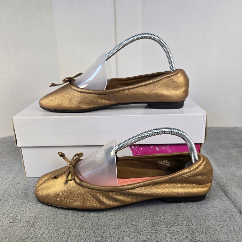 Sam & Libby Womens SLZALIS Metallic Bronze Leather Square Toe Ballet Flats 8M